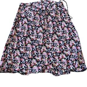 Black Floral A-Line Skirt with Pink and Green Accents maternity size large